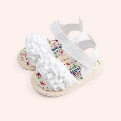 Baby Girl Soft Sole Sandals with Ruffle Detail – First Walkers