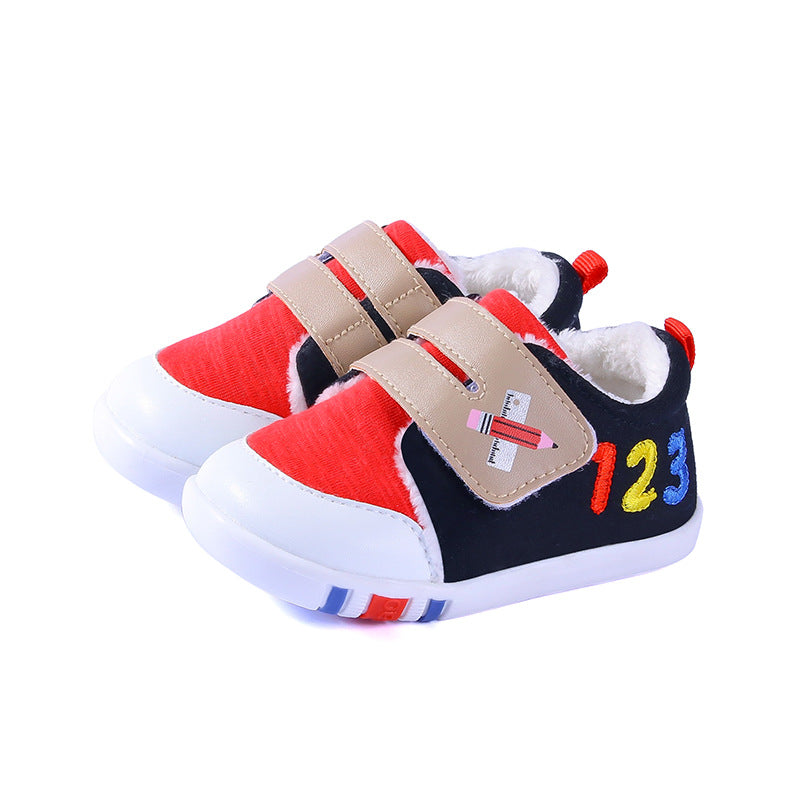 "1-2-3" Color-Block Fleece-Lined Baby Sneakers | Warm Velcro Shoes for Fall & Winter