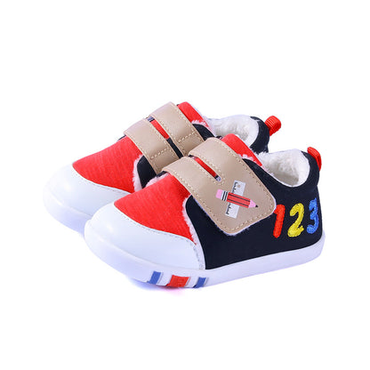 "1-2-3" Color-Block Fleece-Lined Baby Sneakers | Warm Velcro Shoes for Fall & Winter