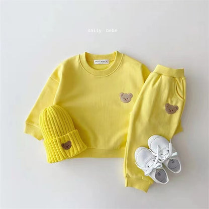 Baby Bear Embroidered Sweatshirt & Pants Set – Soft Cotton Two-Piece Outfit