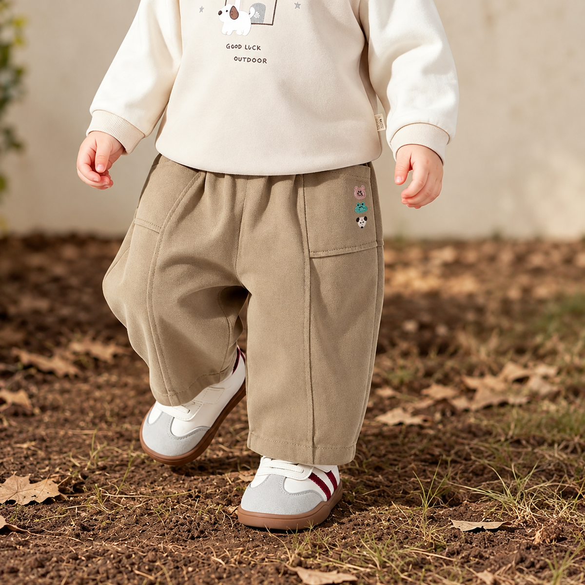 Pet-Embroidered Pocket Cotton Pants for Babies & Toddlers