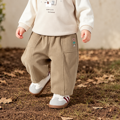 Pet-Embroidered Pocket Cotton Pants for Babies & Toddlers