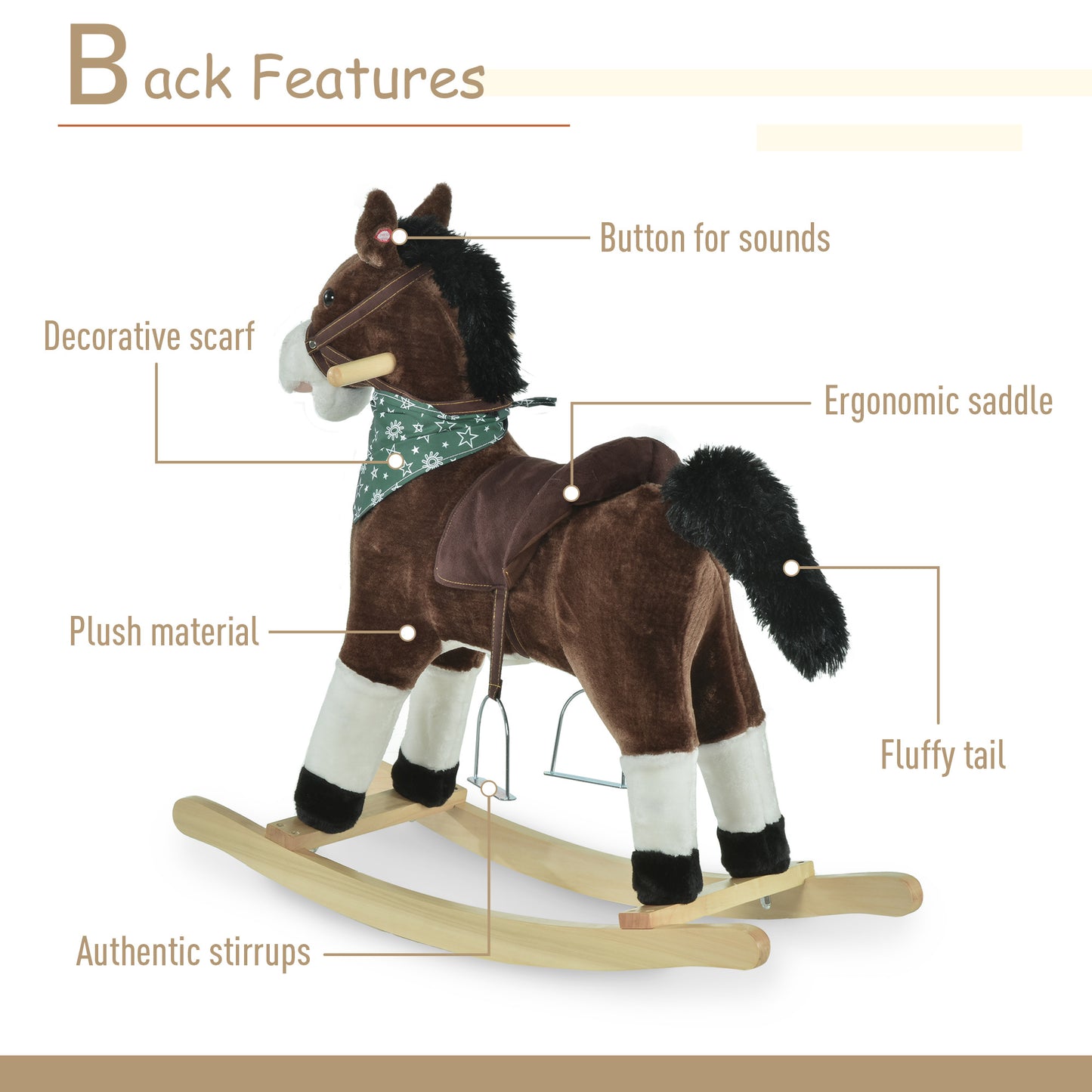 Plush Cowboy Rocking Horse – Wooden Ride-On with Realistic Sounds for Kids 3-6 Years