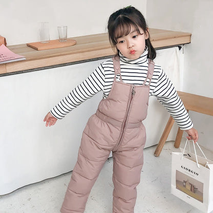 Kids Puffer Bib Overalls  – Zip Front, Solid Color