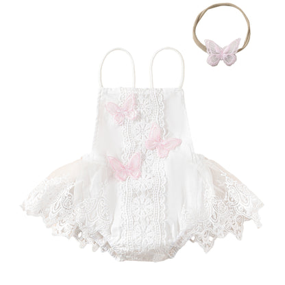 Baby Girl Butterfly Lace Romper Dress with Headband — Halter Neck Tutu Style