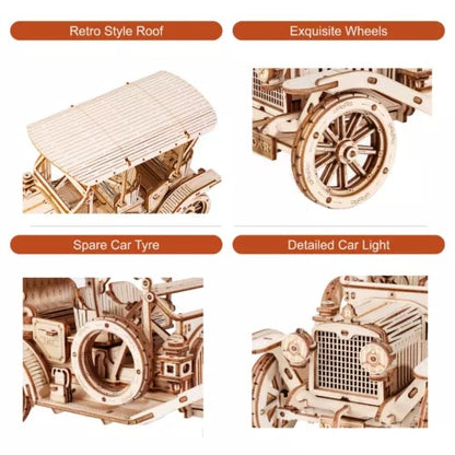 ROKR 3D Wooden Vintage Car Puzzle – DIY Mechanical Model for Teens & Adults (MC801)