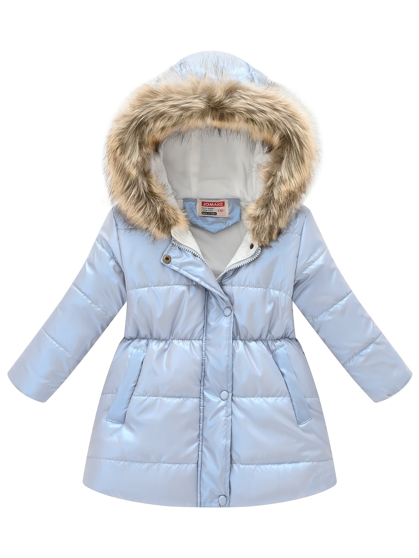 Girls’ Mid-Length Puffer Coat with Faux-Fur Hood (Winter Jacket)