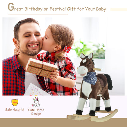 Plush Cowboy Rocking Horse – Wooden Ride-On with Realistic Sounds for Kids 3-6 Years