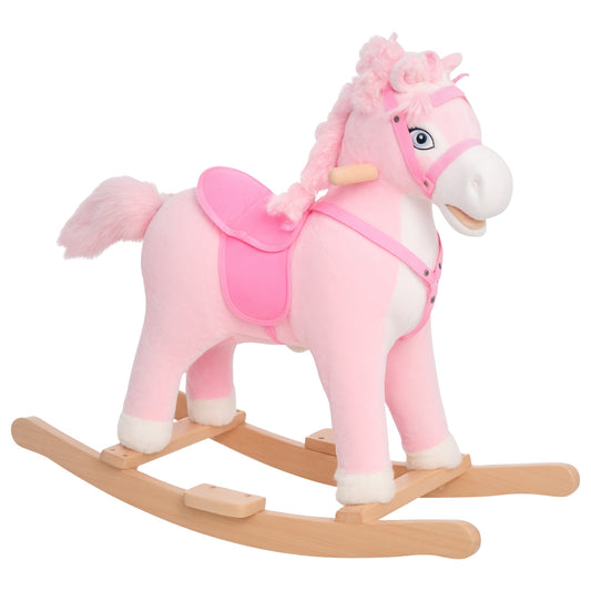 Pink Plush Rocking Horse – Realistic Sounds & Swinging Tail for Kids 3+