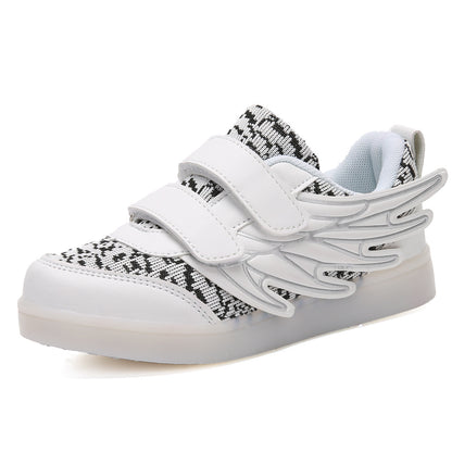 LED Light-Up Wing Sneakers for Kids – USB Rechargeable Flashing Shoes with Angel Wings for Boys & Girls