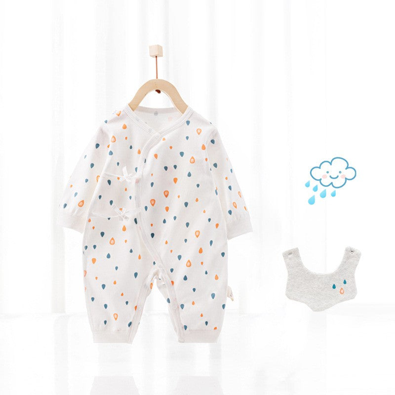 Cotton Wrap-Style Baby Romper with Matching Bib – Soft One-Piece for Newborns (0-6 Months)