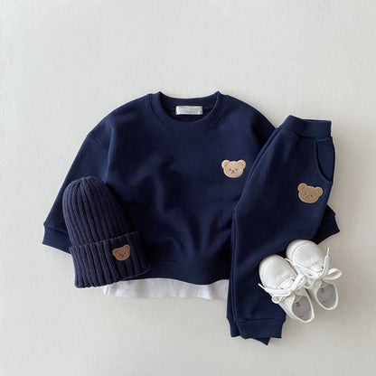 Baby Bear Embroidered Sweatshirt & Pants Set – Soft Cotton Two-Piece Outfit
