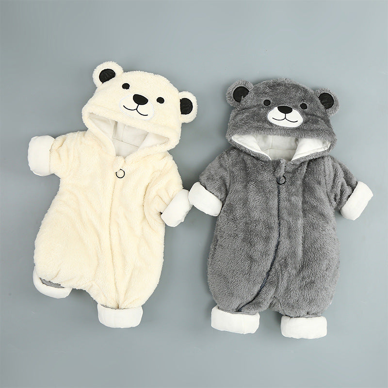 Cozy Bear Hooded Baby Romper – Plush Winter Onesie for Newborns & Toddlers