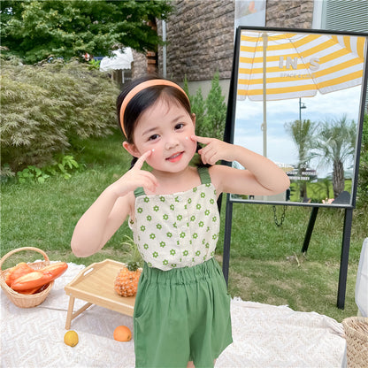 Toddler Girl Green Daisy Cami Top & Solid Shorts Set