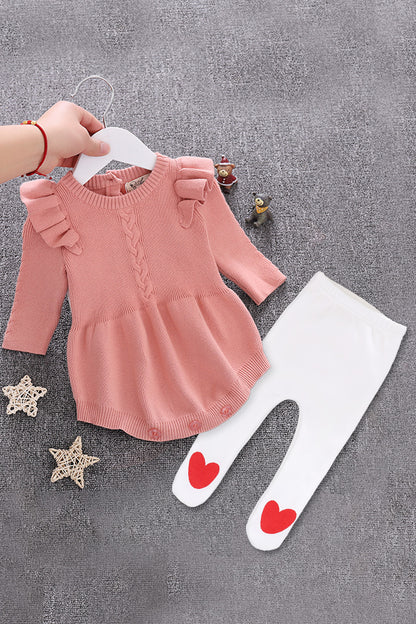 Ruffle Knit Baby Girl Romper – Soft Cotton One-Piece with Flutter Sleeves