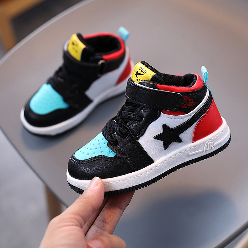 Kids High-Top Sneakers with Velcro Strap (Non-Slip Rubber Sole)
