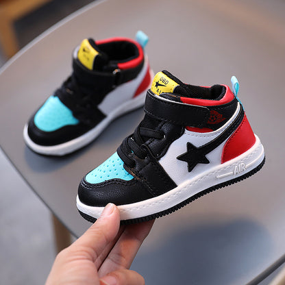 Kids High-Top Sneakers with Velcro Strap (Non-Slip Rubber Sole)