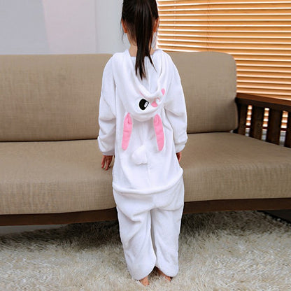 Kids' Bunny Onesie Pajamas – Plush Hooded One-Piece Flannel Jumpsuit with Bunny Ears for Boys & Girls (2–8 Years)