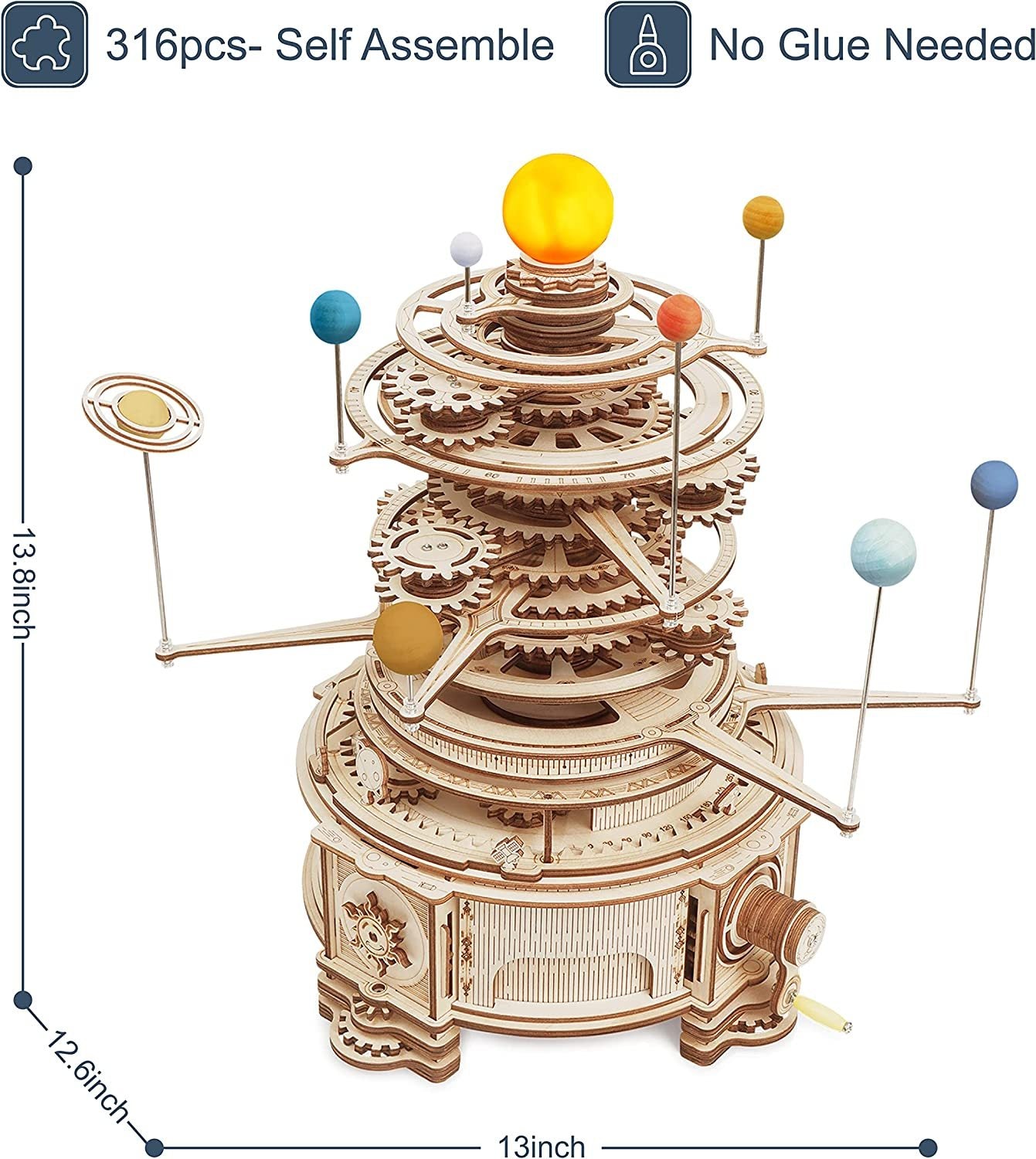 ROKR Mechanical Orrery 3D Wooden Puzzle – 316-Piece Rotatable Model Building Kit