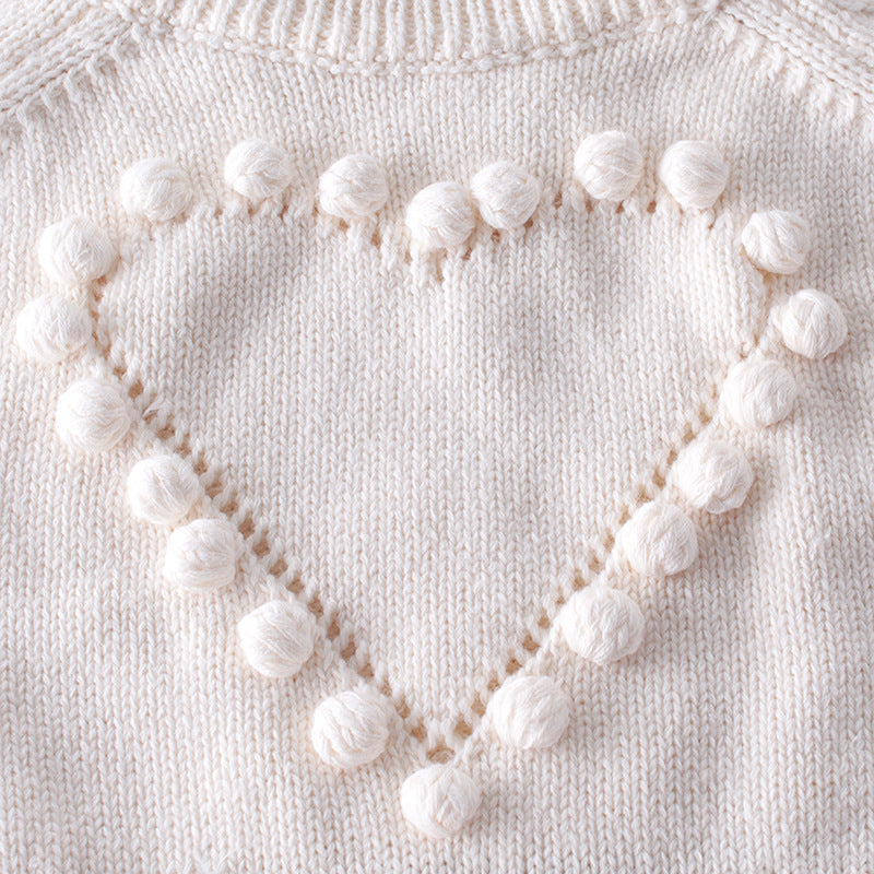 Baby Girl Knitted Heart Sweater Romper – Long Sleeve Cotton Bodysuit