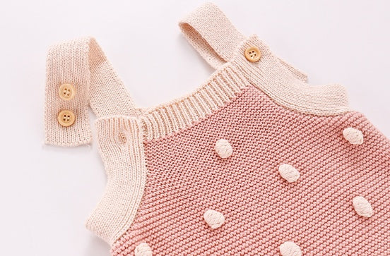 Baby Knit Pom-Pom Romper – Sleeveless Cotton Sweater Bodysuit for Babies (0–24 Months)