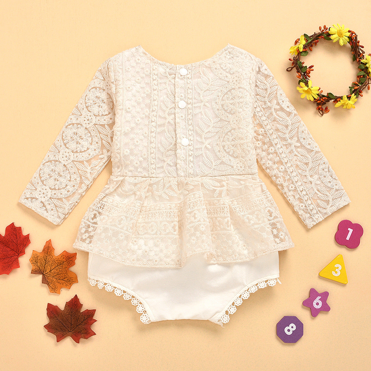 Lace Baby Girl Romper Dress with Flutter Sleeves – Soft Cotton Outfit (0–24 Months)
