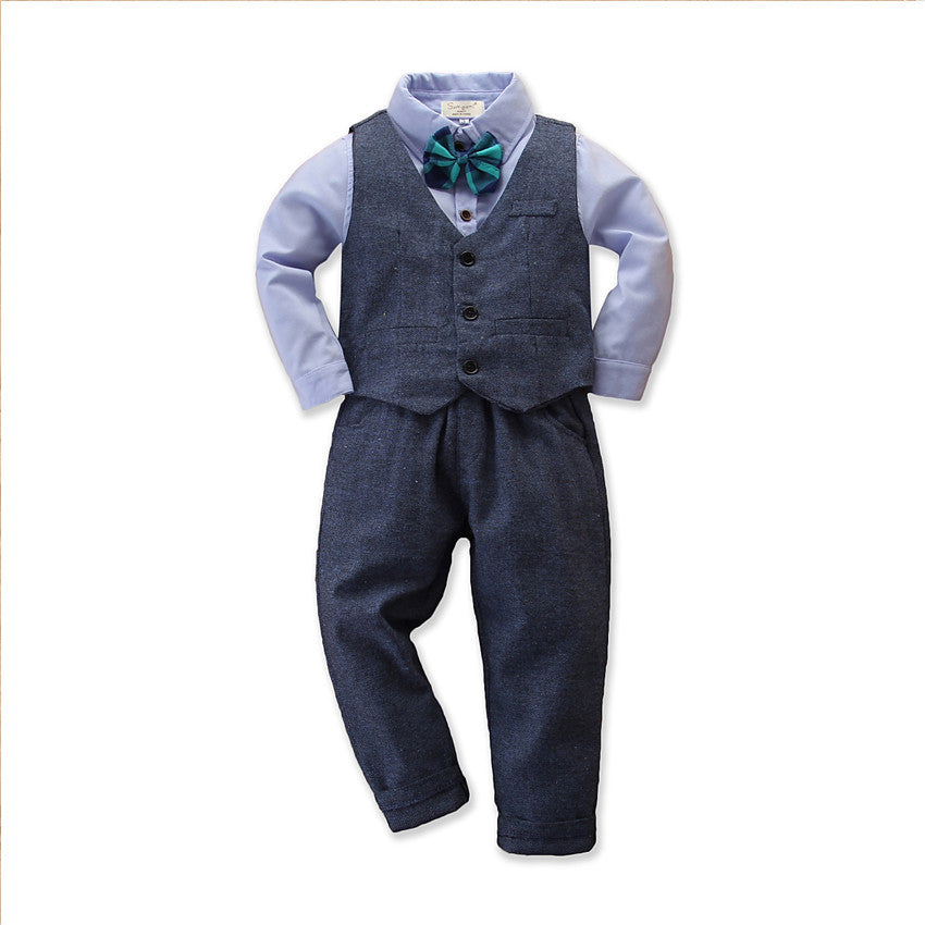 Boys' 3-Piece Dress Shirt, Waistcoat & Trouser Suit Set | Toddler & Kids Gentleman Outfit with Bow Tie