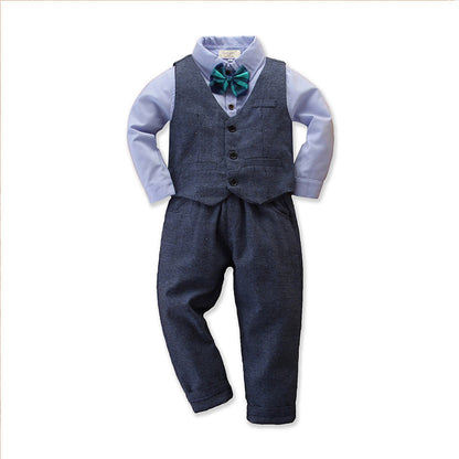 Boys' 3-Piece Dress Shirt, Waistcoat & Trouser Suit Set | Toddler & Kids Gentleman Outfit with Bow Tie