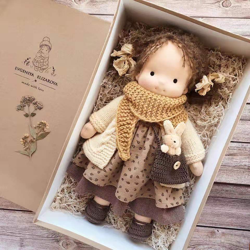 Handmade Curly Girl Plush Doll – 30cm Velvet Stuffed Toy with Clothes