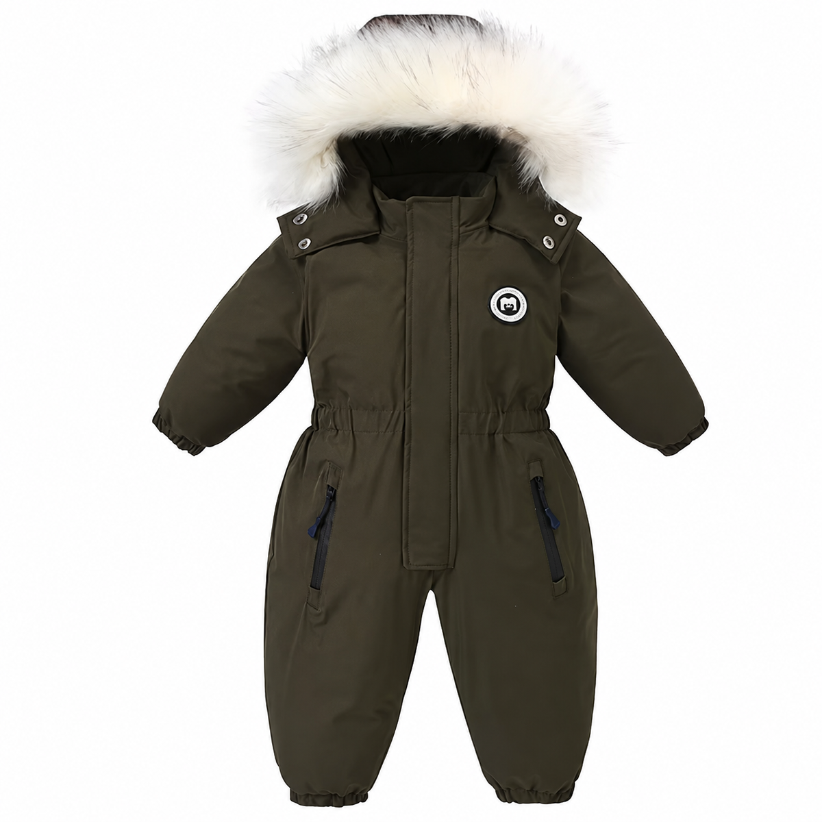 Faux Fur Hooded Baby Snowsuit with Full-Length Zipper