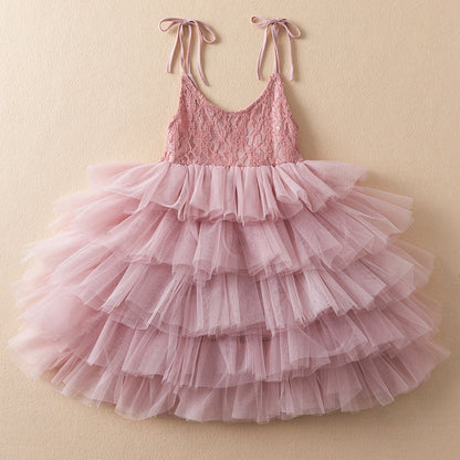 Lace Bodice Tiered Tulle Party Dress – Girls' Special Occasion Dress in Blush, White & More