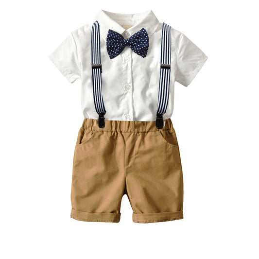 Boys' Short-Sleeve Shirt & Suspender Shorts Set | Summer Bow Tie Gentleman Outfit in Multiple Colors
