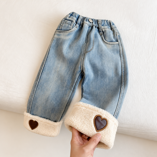 Faux Fur Cuff Fleece-Lined Jeans for Girls