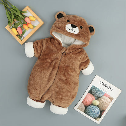 Cozy Bear Hooded Baby Romper – Plush Winter Onesie for Newborns & Toddlers