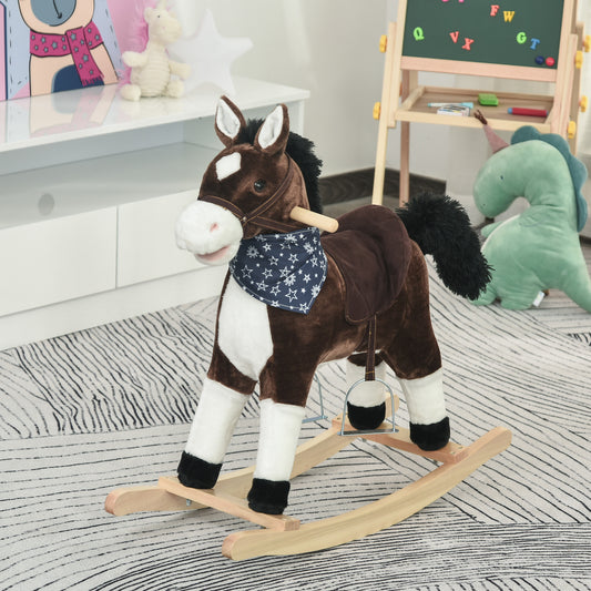 Plush Cowboy Rocking Horse – Wooden Ride-On with Realistic Sounds for Kids 3-6 Years