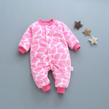 Cozy Fleece Baby Romper – Warm Cartoon Print Footless Jumpsuit for Newborns & Infants (0–24 Months)