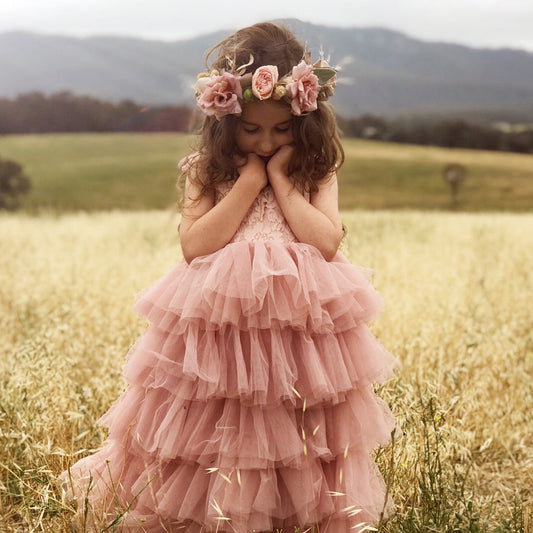 Lace Bodice Tiered Tulle Party Dress – Girls' Special Occasion Dress in Blush, White & More