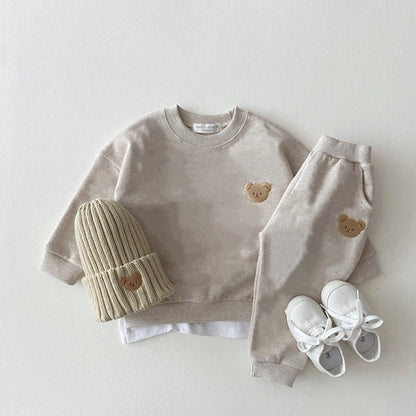 Baby Bear Embroidered Sweatshirt & Pants Set – Soft Cotton Two-Piece Outfit