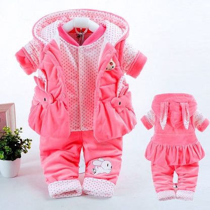 Cozy Bunny Quilted Baby Winter Set (3-Piece) – Hooded Jacket, Vest & Pants for Little Girls