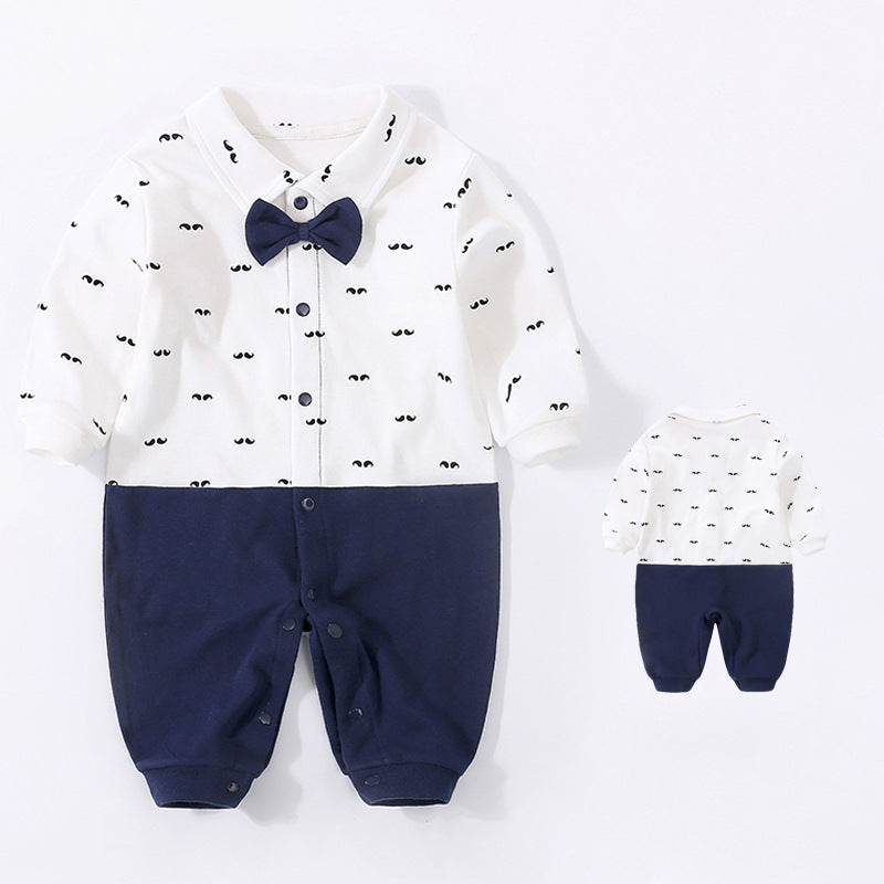 Baby Boy Dressy Romper Onesie (Long Sleeve) – Korean-Style “Little Gentleman” Outfit
