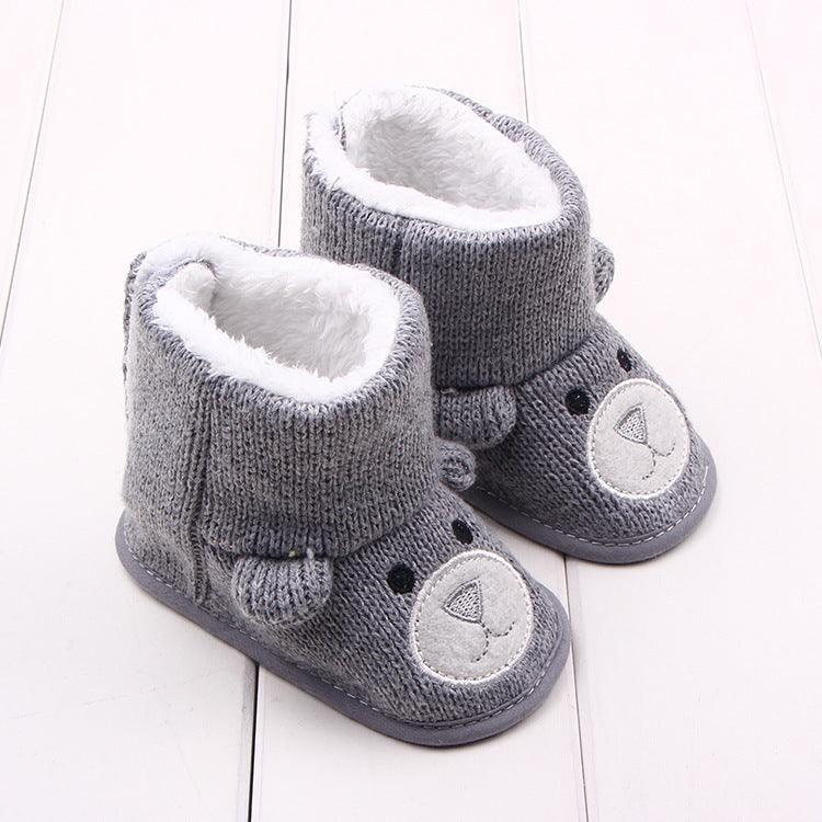 Cozy Bear Baby Booties – Soft Cotton Toddler Shoes with Warm Plush Lining