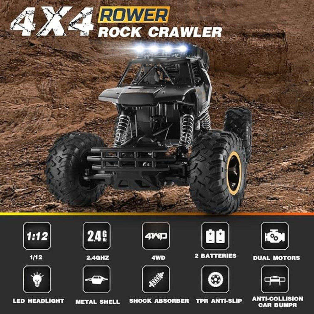 RC Rock Crawler 4WD Off-Road Truck with LED Lights & Rechargeable Batteries