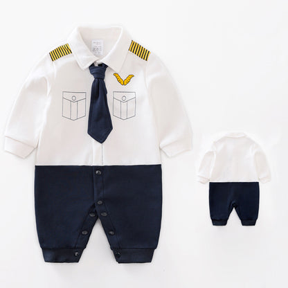 Baby Boy Dressy Romper Onesie (Long Sleeve) – Korean-Style “Little Gentleman” Outfit