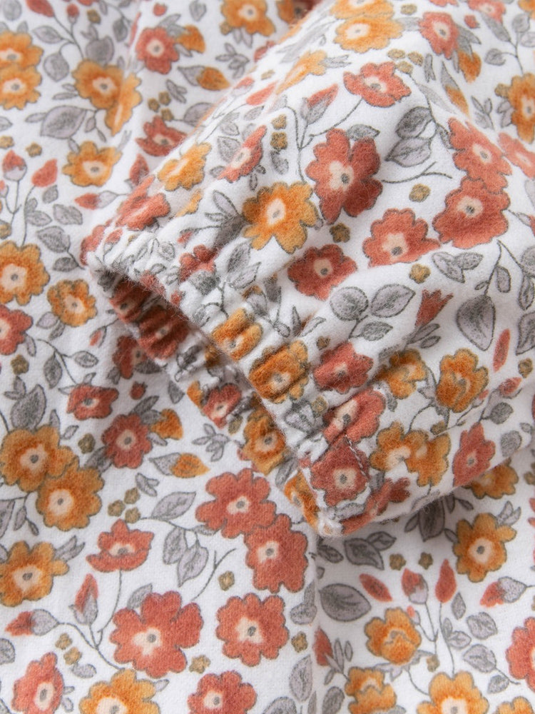 Girls' Autumn Floral Blouse & Rust Leggings Set with Embroidered Peter Pan Collar