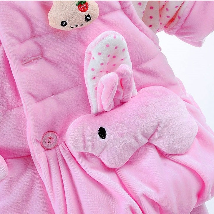 Cozy Bunny Quilted Baby Winter Set (3-Piece) – Hooded Jacket, Vest & Pants for Little Girls