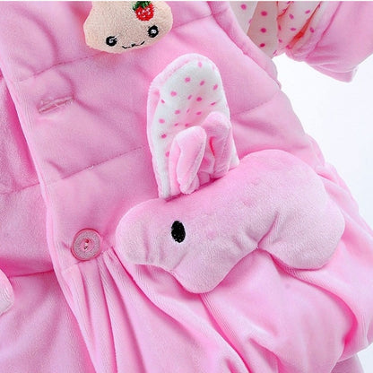 Cozy Bunny Quilted Baby Winter Set (3-Piece) – Hooded Jacket, Vest & Pants for Little Girls