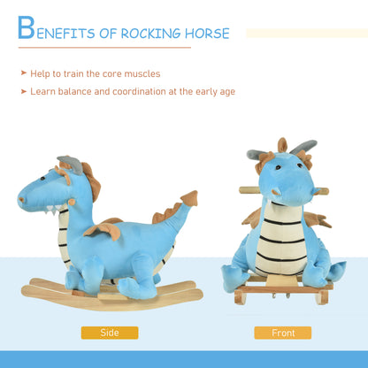 Blue Wooden Dinosaur Rocking Horse – Realistic Sounds Ride-On Toy for Toddlers