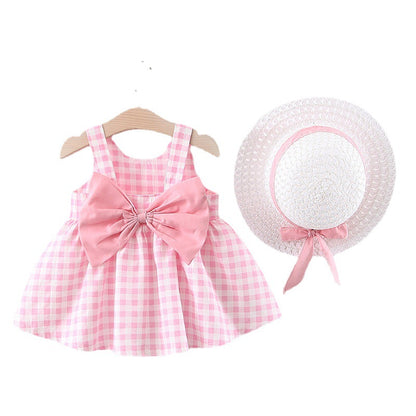 Baby Girl Gingham Bow Dress & Sun Hat Set