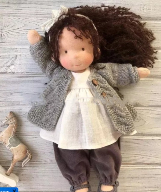 Handmade Curly Girl Plush Doll – 30cm Velvet Stuffed Toy with Clothes
