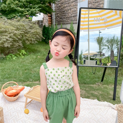 Toddler Girl Green Daisy Cami Top & Solid Shorts Set